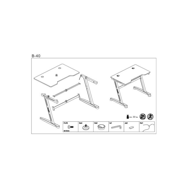 Birou pentru gamming hm b40, iluminare led, cadru metalic, mdf, 100x60x74 cm, negru drm9590