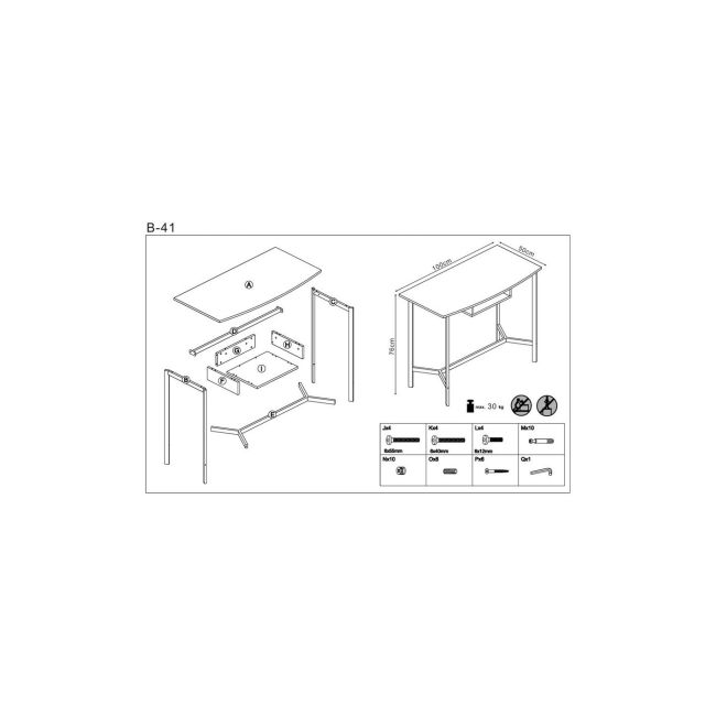 Birou hm b41, cadru metalic, blat mdf, 100x50x76 cm, stejar drm9591