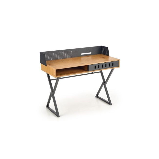 Birou hm b43, cadru metalic, mdf, spatiu depozitare, 110x51x90 cm, stejar/negru drm9593