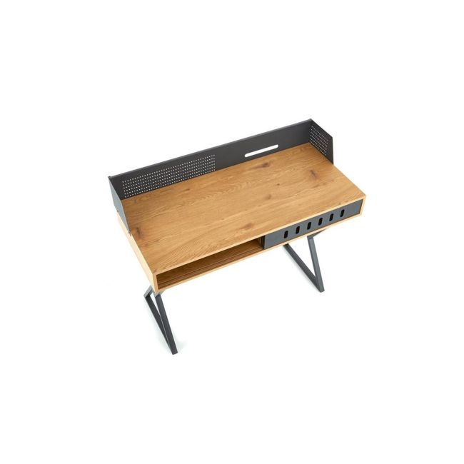 Birou hm b43, cadru metalic, mdf, spatiu depozitare, 110x51x90 cm, stejar/negru drm9593