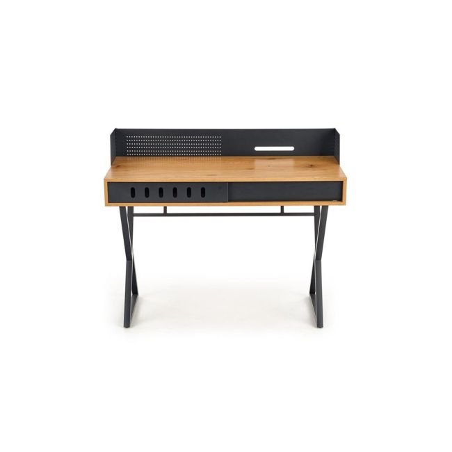 Birou hm b43, cadru metalic, mdf, spatiu depozitare, 110x51x90 cm, stejar/negru drm9593
