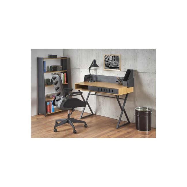 Birou hm b43, cadru metalic, mdf, spatiu depozitare, 110x51x90 cm, stejar/negru drm9593