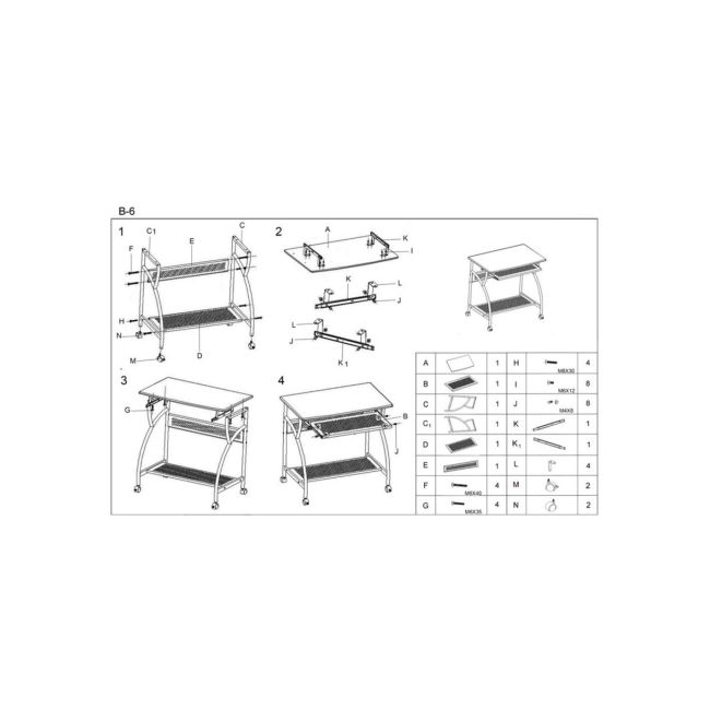 Birou metalic hm b6, blat mdf, polita glisanta tastatura, raft calculator, 80x50x76 cm, fag drm3914