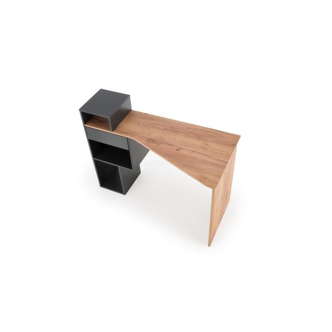 Birou hm conti, rafturi, sertar, pal melaminat, 122x57x90 cm, stejar/gri antracit drm9599