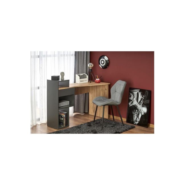 Birou hm conti, rafturi, sertar, pal melaminat, 122x57x90 cm, stejar/gri antracit drm9599