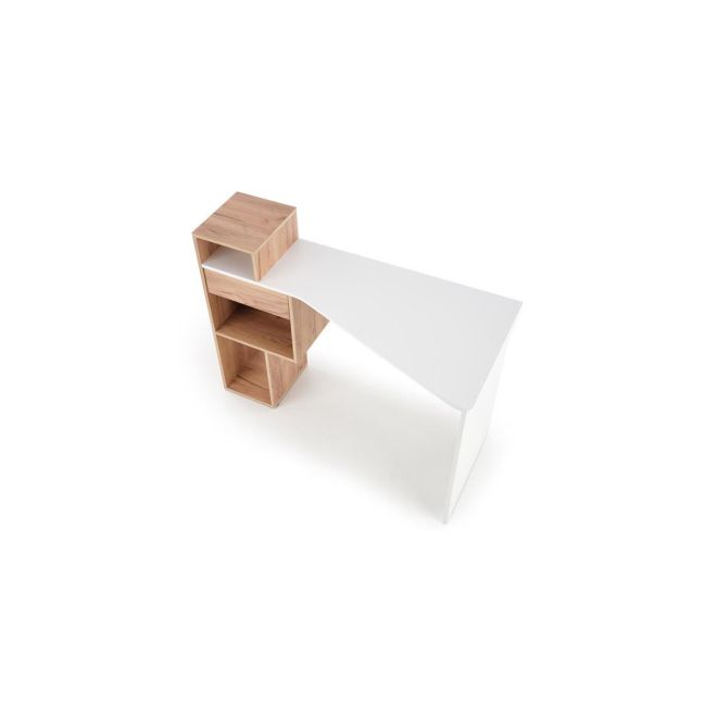 Birou hm conti, rafturi, sertar, pal melaminat, 122x57x90 cm, stejar auriu/alb drm9598