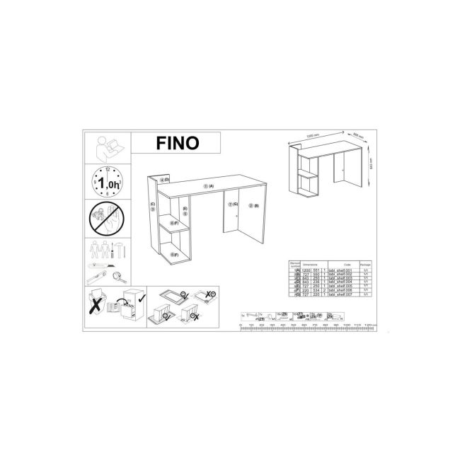 Birou hm fino, 2 rafturi, pal melaminat, 122x57x85 cm, stejar auriu/alb drm4648