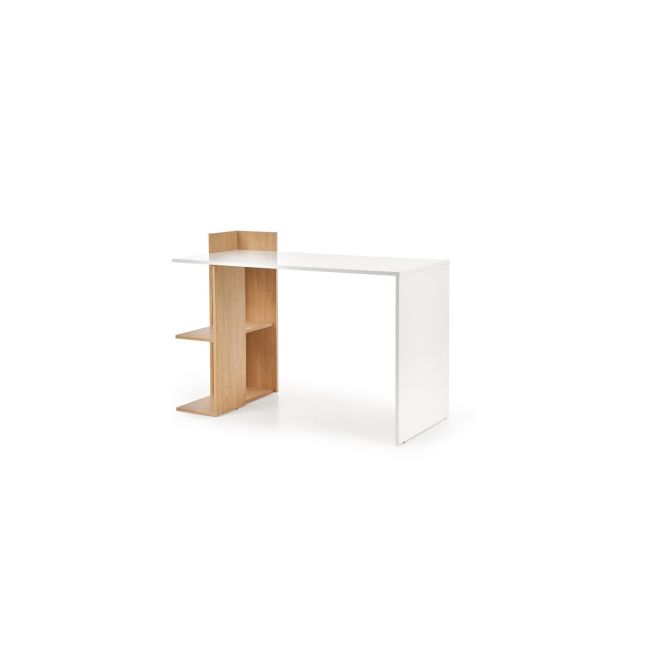 Birou hm fino, 2 rafturi, pal melaminat, 122x57x85 cm, stejar auriu/alb drm4648