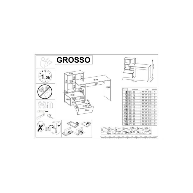 Birou cu spatii depozitare hm grosso, rafturi, sertar, pal melaminat, 149x50x105 cm, stejar auriu/gri antracit drm8803