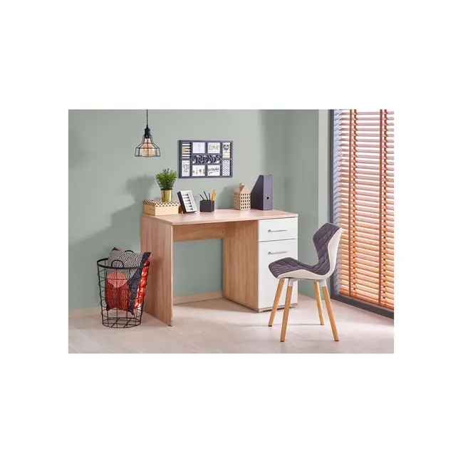 Birou hm lima b1, cu usa si sertar, pal melaminat lucios, 120x55x75 cm, stejar sonoma/alb drm4656