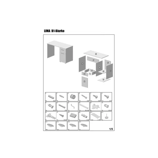 Birou hm lima b1, cu usa si sertar, pal melaminat lucios, 120x55x75 cm, stejar sonoma/alb drm4656