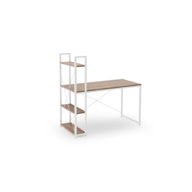 Birou cu rafturi hm narvik b1, industrial, cadru metalic, pal melaminat, 120x64x120 cm, stejar sonoma - alb drm9596