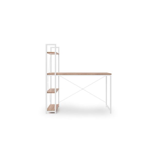 Birou cu rafturi hm narvik b1, industrial, cadru metalic, pal melaminat, 120x64x120 cm, stejar sonoma - alb drm9596