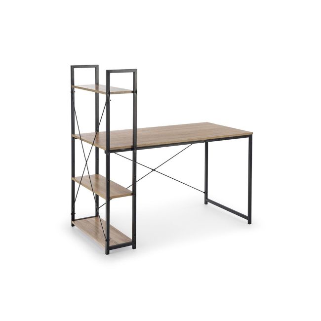 Birou cu rafturi hm narvik b1, industrial, cadru metalic, pal melaminat, 120x64x120 cm, stejar sonoma/negru drm8690