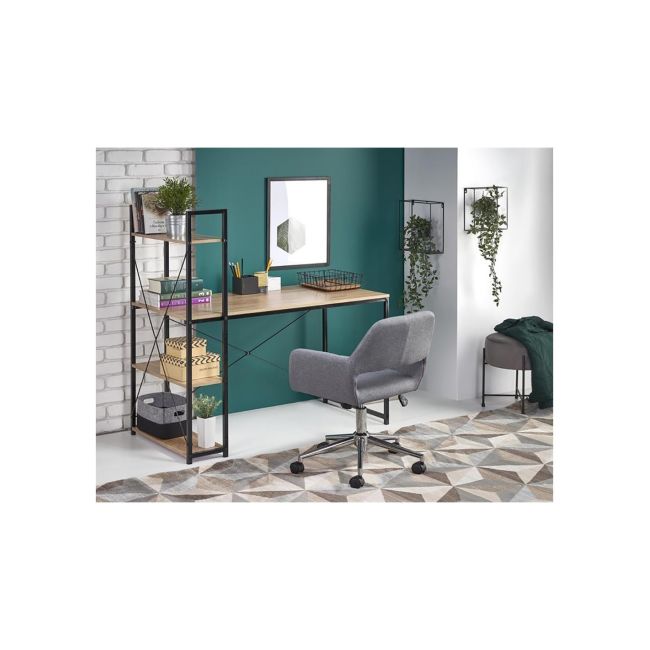 Birou cu rafturi hm narvik b1, industrial, cadru metalic, pal melaminat, 120x64x120 cm, stejar sonoma/negru drm8690