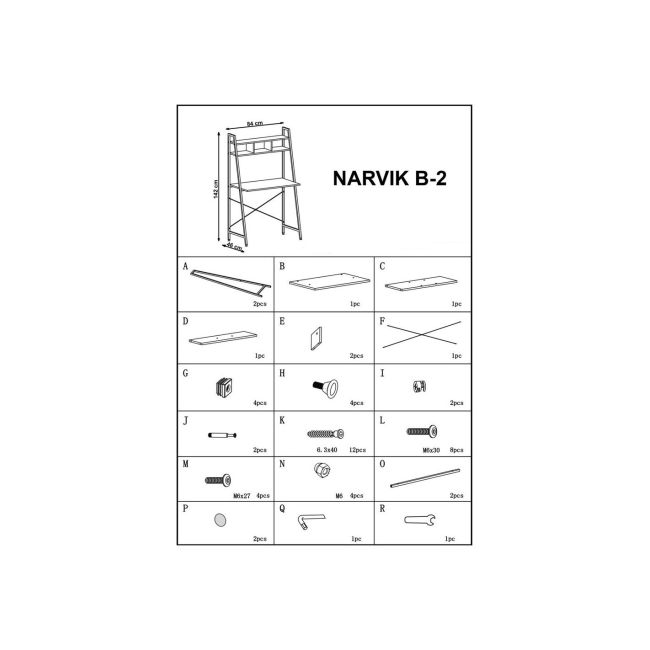 Birou minimalist hm narvik b2, raft inalt, cadru metalic, pal melaminat, 84x46x142 cm, stejar sonoma/alb drm9597