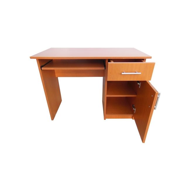 Birou cu spatiu depozitare pentru scolari, pal melaminat, sertar, 2 rafturi, polita glisanta tastatura, 100x52x76 cm, cires drm3088