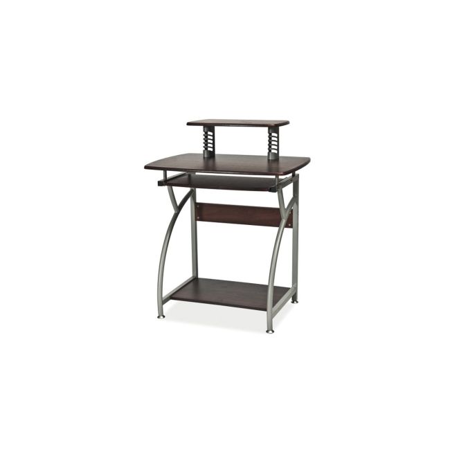 Birou calculator sl b07, polita glisanta tastatura, rafturi, structura metalica, mdf, 74x55x95 cm, maro inchis drm3916