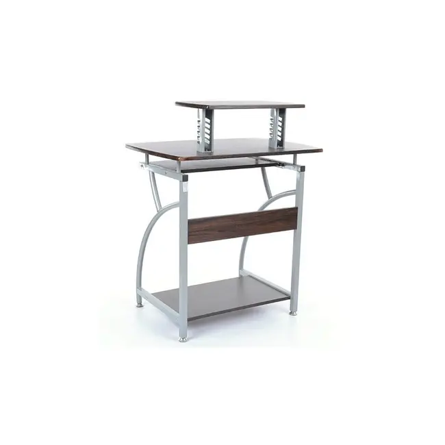 Birou calculator sl b07, polita glisanta tastatura, rafturi, structura metalica, mdf, 74x55x95 cm, maro inchis drm3916