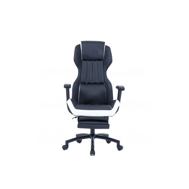 Scaun directorial gn77 kronos, suport picioare retractabil, mecanism multiblock, piele ecologica, baza metalica, 100 kg, negru/alb drm4288