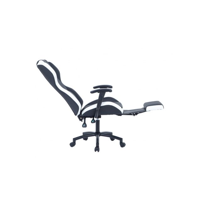Scaun directorial gn77 kronos, suport picioare retractabil, mecanism multiblock, piele ecologica, baza metalica, 100 kg, negru/alb drm4288