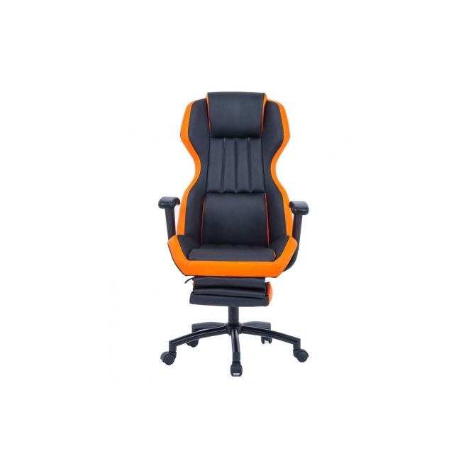 Scaun directorial gn77 kronos, suport picioare retractabil, mecanism multiblock, piele ecologica, baza metalica, 100 kg, negru/portocaliu drm4289