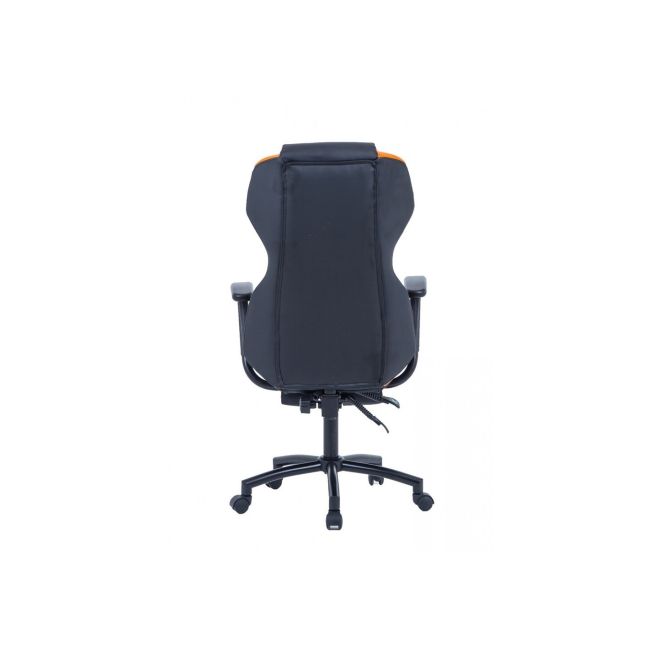Scaun directorial gn77 kronos, suport picioare retractabil, mecanism multiblock, piele ecologica, baza metalica, 100 kg, negru/portocaliu drm4289