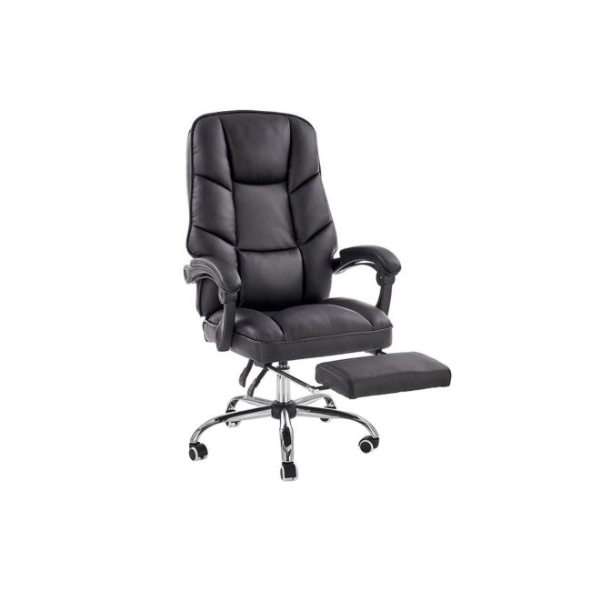 Scaun directorial ergonomic cu suport picioare, hm alvin, mecanism balans, piele ecologica, cadru cromat, 120 kg, negru drm8660