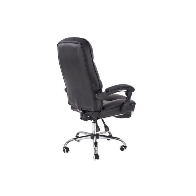 Scaun directorial ergonomic cu suport picioare, hm alvin, mecanism balans, piele ecologica, cadru cromat, 120 kg, negru drm8660