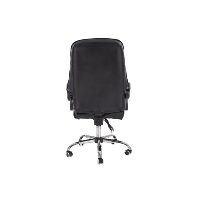 Scaun directorial ergonomic cu suport picioare, hm alvin, mecanism balans, piele ecologica, cadru cromat, 120 kg, negru drm8660