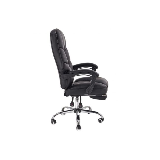 Scaun directorial ergonomic cu suport picioare, hm alvin, mecanism balans, piele ecologica, cadru cromat, 120 kg, negru drm8660
