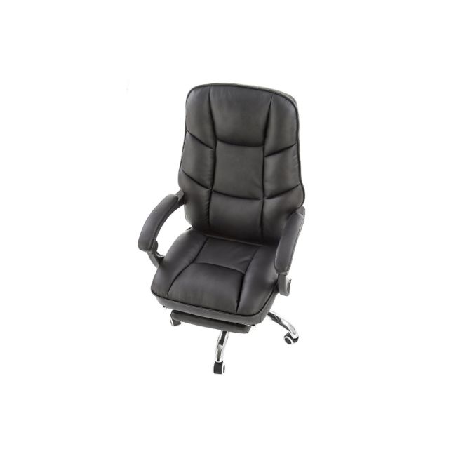Scaun directorial ergonomic cu suport picioare, hm alvin, mecanism balans, piele ecologica, cadru cromat, 120 kg, negru drm8660