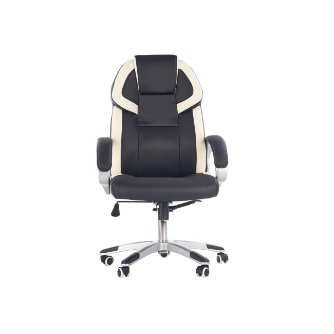 Scaun directorial hm barton, piele ecologica, mecanism balans, roti cauciucate, 120 kg, alb - negru drm4468