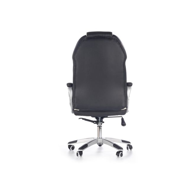Scaun directorial hm barton, piele ecologica, mecanism balans, roti cauciucate, 120 kg, alb - negru drm4468