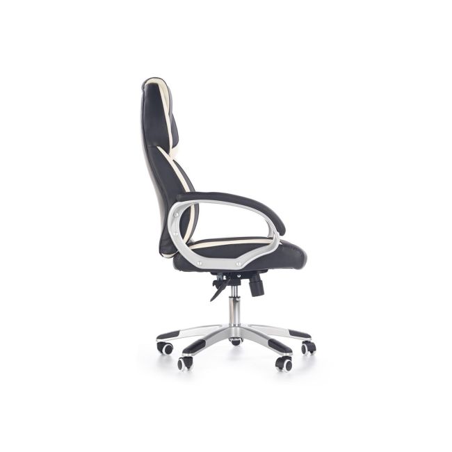 Scaun directorial hm barton, piele ecologica, mecanism balans, roti cauciucate, 120 kg, alb - negru drm4468