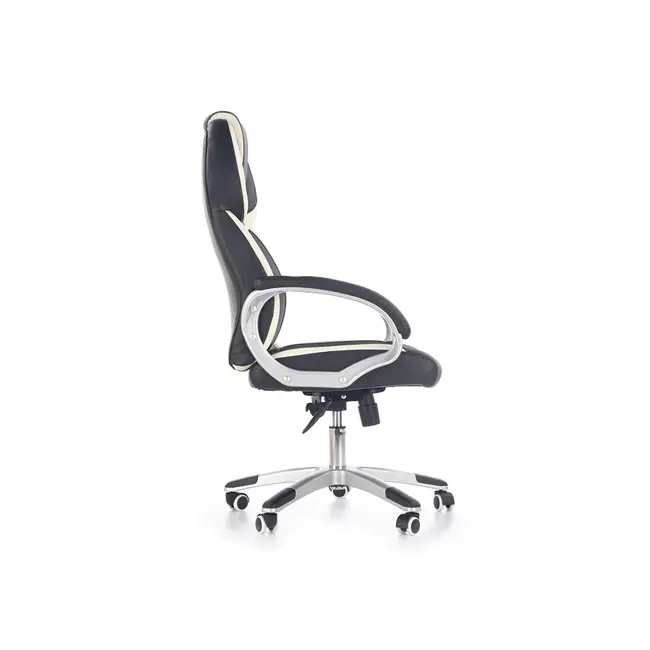 Scaun directorial hm barton, piele ecologica, mecanism balans, roti cauciucate, 120 kg, alb - negru drm4468