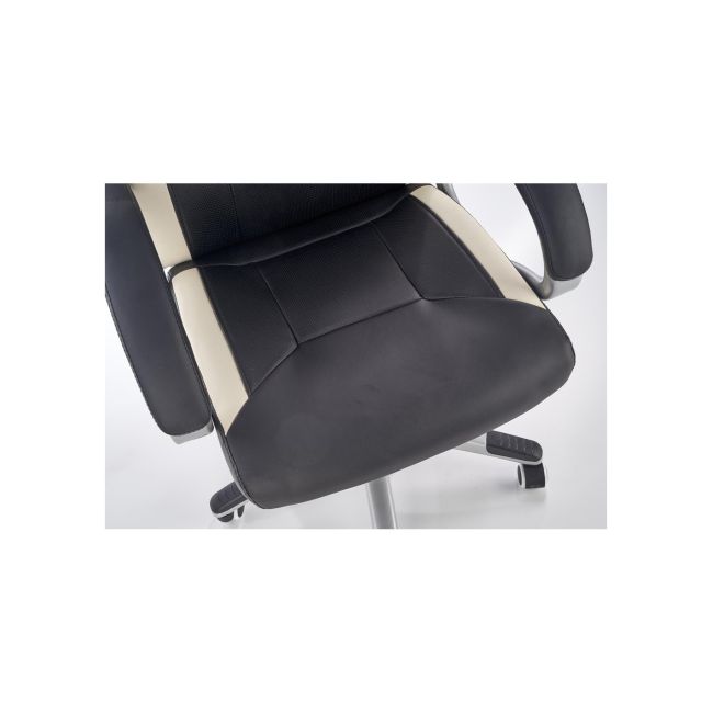 Scaun directorial hm barton, piele ecologica, mecanism balans, roti cauciucate, 120 kg, alb - negru drm4468