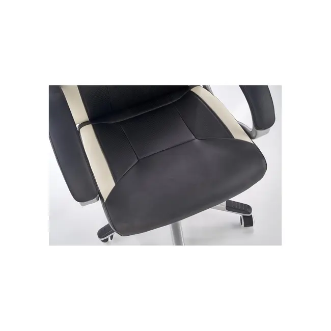 Scaun directorial hm barton, piele ecologica, mecanism balans, roti cauciucate, 120 kg, alb - negru drm4468