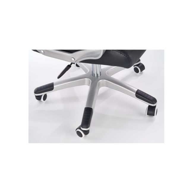 Scaun directorial hm barton, piele ecologica, mecanism balans, roti cauciucate, 120 kg, alb - negru drm4468