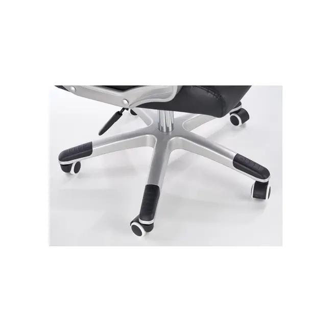 Scaun directorial hm barton, piele ecologica, mecanism balans, roti cauciucate, 120 kg, alb - negru drm4468