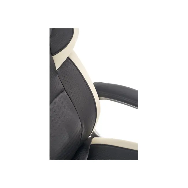 Scaun directorial hm barton, piele ecologica, mecanism balans, roti cauciucate, 120 kg, alb - negru drm4468