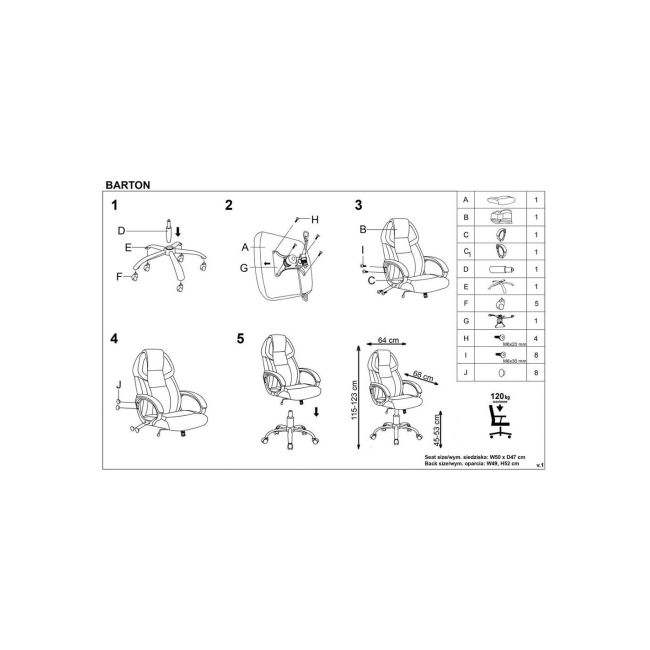 Scaun directorial hm barton, piele ecologica, mecanism balans, roti cauciucate, 120 kg, alb - negru drm4468
