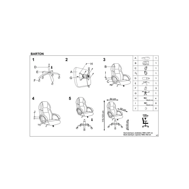 Scaun directorial hm barton, piele ecologica, mecanism balans, roti cauciucate, 120 kg, alb - negru drm4468