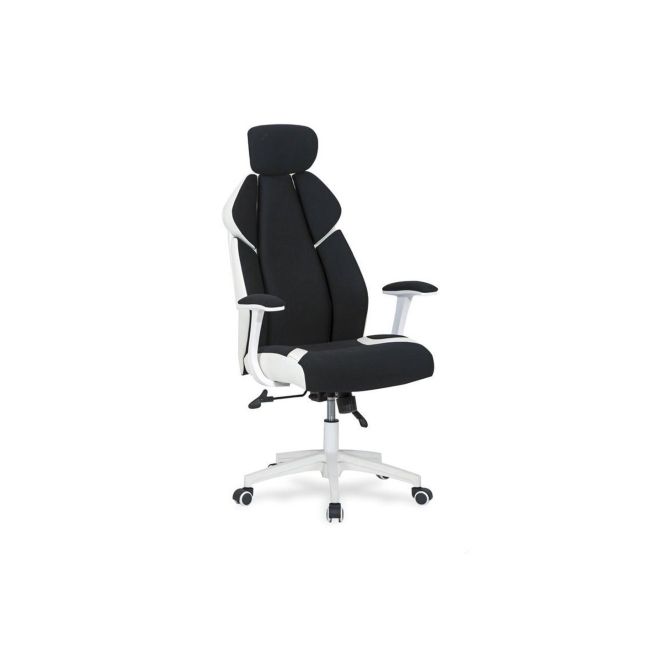 Scaun directorial hm chrono, piele ecologica/stofa, suport lombar, tetiera reglabila, 120 kg, alb/negru drm3992