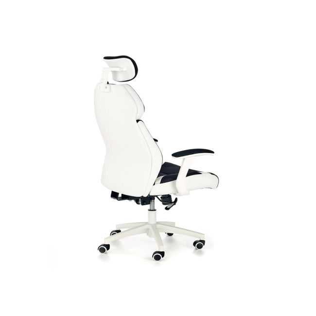 Scaun directorial hm chrono, piele ecologica/stofa, suport lombar, tetiera reglabila, 120 kg, alb/negru drm3992