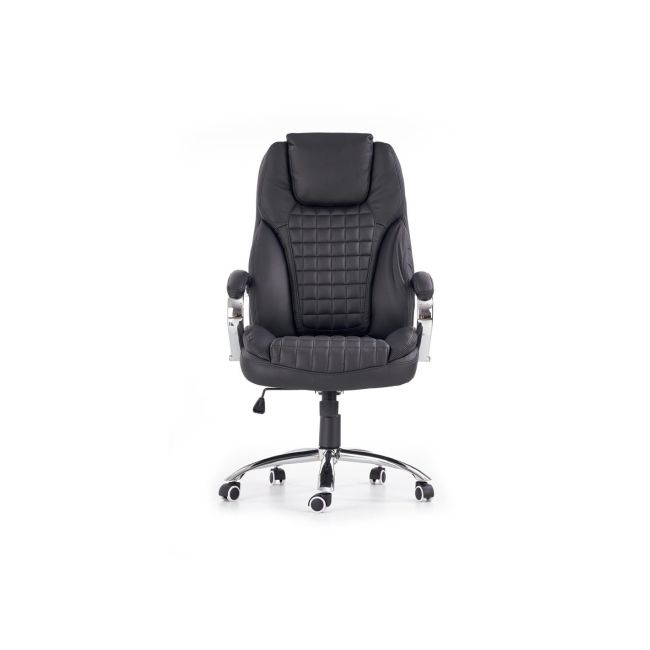 Scaun directorial hm king, ergonomic, piele ecologica, robust, mecanism de balans, cadru metalic cromat, inaltime reglabila, 120 kg, negru drm4456