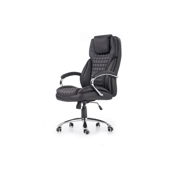 Scaun directorial hm king, ergonomic, piele ecologica, robust, mecanism de balans, cadru metalic cromat, inaltime reglabila, 120 kg, negru drm4456