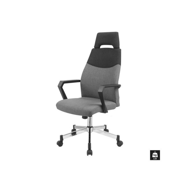 Scaun directorial hm olaf, ergonomic, cadru de otel, stofa, inaltime ajustabila, mecanism balansare, cu tetiera, 120 kg, 121x58x59 cm, gri drm2226