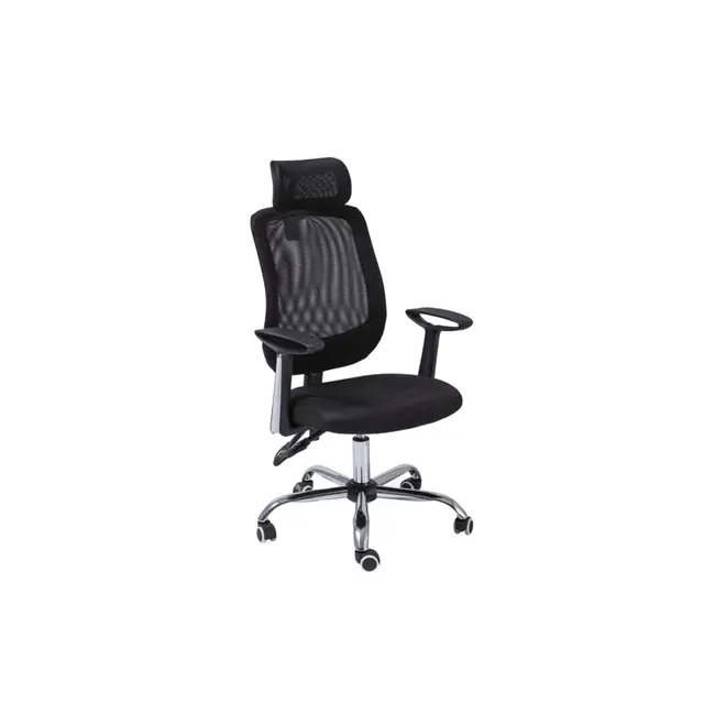 Scaun directorial sl q118, mesh, ergonomic, metal cromat, inaltime ajustabila, tetiera, mecanism balansare, 100 kg, negru drm3241