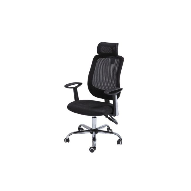 Scaun directorial sl q118, mesh, ergonomic, metal cromat, inaltime ajustabila, tetiera, mecanism balansare, 100 kg, negru drm3241